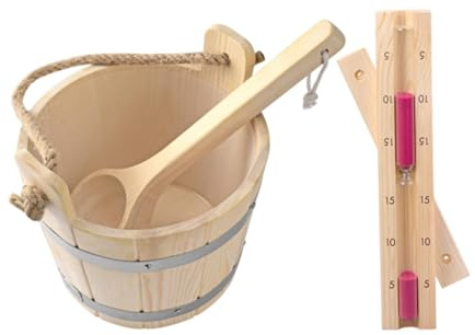 Zanthicia Barils et seaux en bois relaxants de 5 L. Comprend une louche et un minuteur pour sauna. Accessoires essentiels pour sauna et spa. Convient Pour aux saunas. Kit d'outils portable et