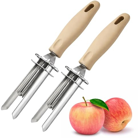 2-Pcs Stainless Steel Apple Corer – 6 Adjustable Sizes Fruit Corer Design, Rust-Proof Apple Core Remover for Apples, Pears, Tomatoes, Cucumbers