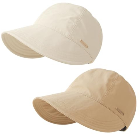 Besforta Sonnenhüte mit breiter Krempe, faltbar, verstaubar, UV-Schutz, Wandern, Angeln, verstellbare Pferdeschwanz-Sonnenkappe, 2 Stück