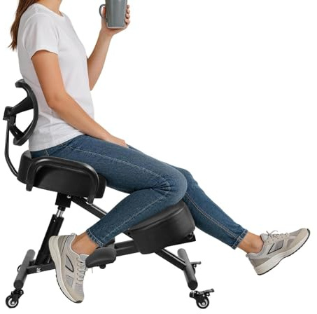 Genérico Silla ergonómica de Rodillas con Respaldo y reposapiés, Taburete Ajustable para el hogar y la Oficina con Asiento Inclinado para una Mejor Postura, Cojines Gruesos ycómodos