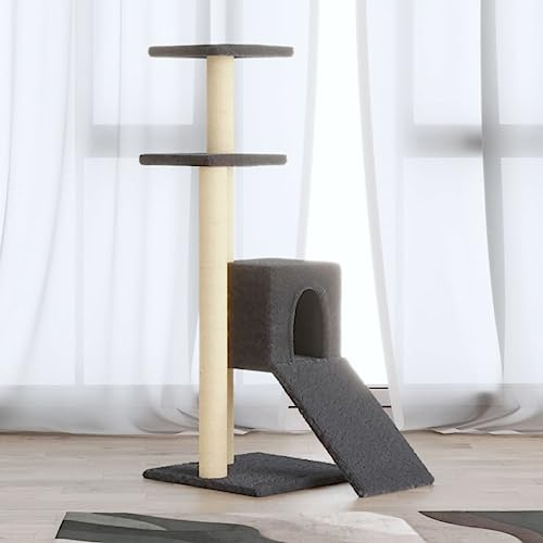 Arbre à chat avec corde en sisal, rampe d'escalade, niche, colonnes à gratter et plateformes, gris foncé, 92 cm