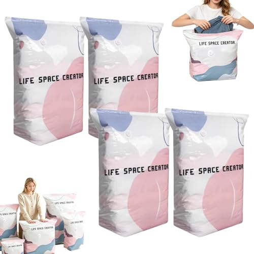 Vakuumbeutel Ohne Pumpe, No‑Pump Vacuum Storage Bags, 3D-Vakuum-Aufbewahrungsbeutel Ohne Pumpe, Wiederverwendbare vakuumbeutel für kleidung, Bettdecken & Reisen (L-4 Stück)