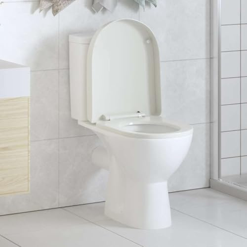 Runheo Sedile WC con abbassamento automatico, bianco, quadrato, coperchio per WC in plastica, cerniera a sgancio rapido, universale, facile da montare, per bagno e WC degli ospiti