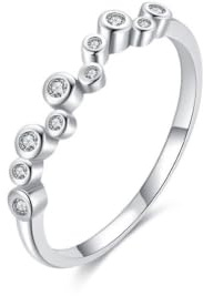 Dsnyu Ring Damen Gold 375, Ehering Frau Einfaches Wellendesign mit Rundem Labordiamanten 9K Weißgold