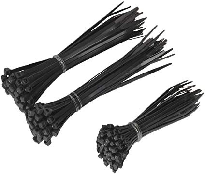 200 Assorted Black Cable Ties Pack Nylon Plastic