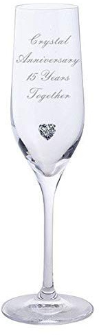 Chichi Gifts Séba Cadeaux 2 Cristal Anniversaire 15 Ans l'Paire de flûtes à Champagne Dartington avec cœur de Cristal Gem