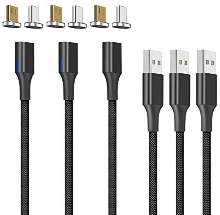 NetDot N Gen10 Magnetic Charging Cable [3.3ft/3-Pack] Fast Charge & Data Sync Micro-USB & USB-C Adapter Tips Included,Compatible with Phone, Tablet, Kindle, Headphones & More