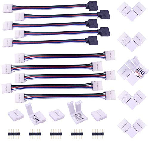 Conector Tira LED RGBW 12mm Ancho 5 Pines Conector Esquina Banda LED RGBW L Conector ángulo Recto Cinta LED 5 Pin Adaptador Extensión Cable Alargador para RGBW 5050 LED Strip 12mm Ancho