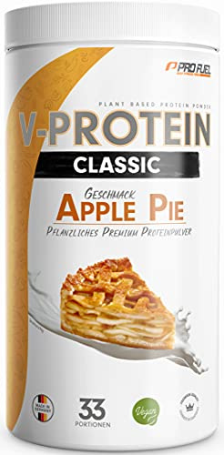Vegan Protein Pulver APFELKUCHEN 1kg - V-PROTEIN - Pflanzliches Eiweißpulver auf Erbsenprotein-Basis mit 73,3% Eiweiß-Gehalt - optimale Protein-Wertigkeit - veganer Protein-Shake ohne Soja & Weizen