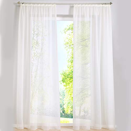 SIMPVALE 2 Paneles Cortinas Visillos de Gasa con Ganchos de riel para Dormitorio Habitación Sala de Estar Balcón, Beige, 140x245cm