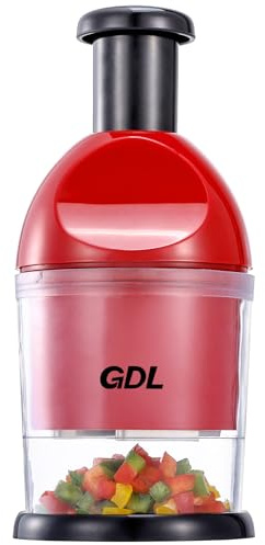 Food Chopper, Hand Chopper Dicer Easy to Clean, Manual Slap Vegetable Cutter Onion Dicer, Garlic Mincer for Onion, Nut, Tomato, Pepper, Celery, etc, Red