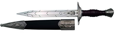 Amont Dolch Percy Jackson 10776, Sohn des Neptuns, inoffizielle Replik Nachbildung, nickelfarbener Knopf und Schutz, holzfarbener Griff, Gesamtgröße 30,5 cm, schwarzes Muster, Schwarze Scheide