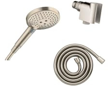 hansgrohe Raindance Select S 04913820 Handbrause-Set, verstellbar, 12,7 cm, modern, 3 Strahlarten, PowderRain, volle und Massage, einfache Installation mit Schlauch aus gebürstetem Nickel, 2,5 GPM