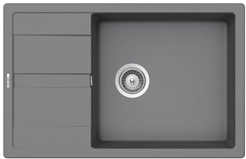 SCHOCK Küchenspüle Manhattan D-100LS in Croma I Granitspüle mit Abtropffläche I Einbauspüle für 60 cm Unterschrank I robuste kratzfeste Cristalite Plus Spüle I Spüle mit Excenterbedienung