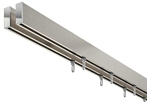 DécoProfi Gardinenstange Innenlauf 2-läufig Set rechteckig Above Silber Eloxiert/Verchromt I Länge: 200cm Aluminium für Deckenmontage I Als Gardinenschiene & Vorhangstange geeignet