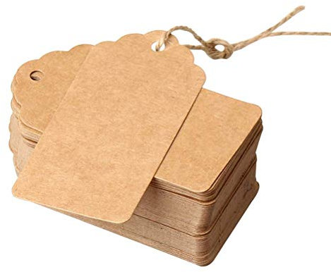 Brown Price Tags with String | Kraft Luggage Tags | Craft Labels | Paper Gift Tags Labels | DENSCO 100 Pcs 7 X 4 Cm with Jute String DIY for Wedding Gifts