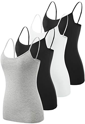 vislivin Femme Débardeur Bretelles Spaghetti Ajustable Camisole de Base Camis Débardeur Noir/Blanc/Noir/Gris S