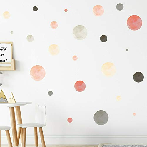 v82 tjapalo® 134St Große Pastell Punkte Aufkleber Aquarell Rot Wandtattoo Punkte Wandtattoo Kinderzimmer junge Kreise Klebepunkte