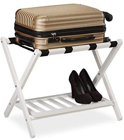 Relaxdays Kofferständer klappbar, Holz, H x B x T: 54,5 x 66 x 44,5 cm, 2 Ablagen, Kofferaufbewahrung Hotel, Farbauswahl | HBT: 54,5 x 66 x 44,5 cm, 2 Ablagen, Kofferaufbewahrung Hotel