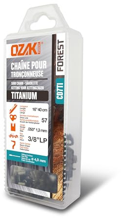 OZAKI - Chaîne Tronçonneuse 3/8 LP E57 - Titanium - Jauge 1,3 mm (0,05) - Profil de Gouge Semi-Carré - 57 Entraîneurs