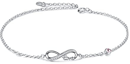 Infinity Fußkettchen Sterling Silber 925 Damen Verstellbare Unendlichkeit Fusskettchen mit Kristallen 27 cm