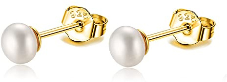 Boucles d'oreilles en véritable argent sterling 925 avec perles de culture d'eau douce de 3 mm, 4 mm, 5 mm, petit bouton blanc