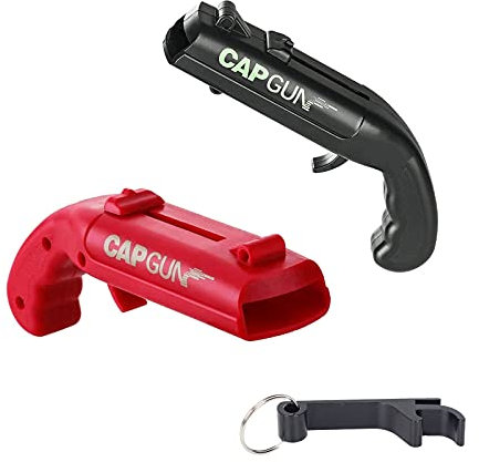 2 Pack Beer Bottle Opener Cap Gun - Beer Bottle Cap Launcher Bottle Opener, Novelty Bottle Cap Gun Bottle Opener for Shooting Game, Bar, Party - Shoots Over 5 Meters, with Bottle Opener Keyring