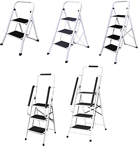 Step Ladder, 4 Step Heavy Duty Foldable Ladder,Portable Slim Step Stool, Safety Household Ladder Stepladder for DIY work in the garage, car, kitchen and attic