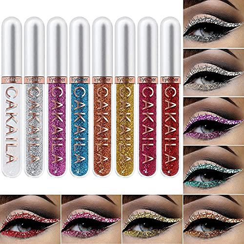 8 Farben Liquid Glitter Eyeliner Set, Langanhaltend Wasserdicht Einfach Aufzutragen Mattes Flüssiggel, Bunter Eyeliner Pen Augen Make-up Wischfest Lidschattenstifte Kosmetik # 03
