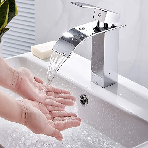 miscelatore per lavandino, miscelatore per lavandino caldo e freddo, regolabile, rubinetto per lavabo, cascata, Rubinetteria bagno in ottone H59