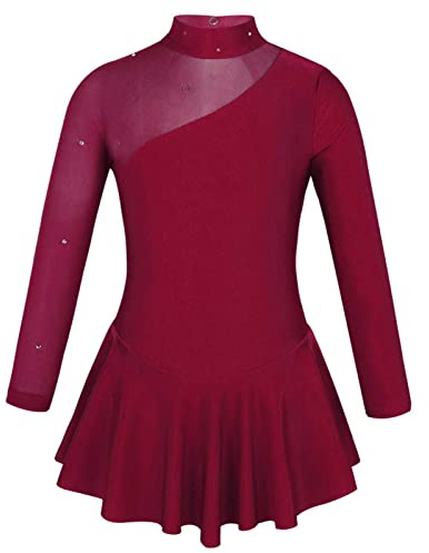 iEFiEL Eiskunstlauf Kleid Mädchen Ballettkleid Glitzer Kinder Swing Schaukel Tanzkleid Ballettanzug Langarm Body Trikot Turnanzug