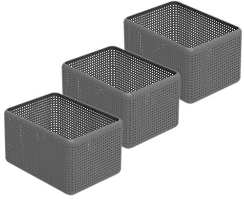 Rotho Madei 3er-Set Aufbewahrungsbox 13l, Kunststoff (PP recycelt) BPA-frei, anthrazit, 3 x13l, (32,6 x 23,8 x 18,8 cm), 3 | Aufbewahrungsboxen, Aufbewahrungskorb für das Regal, 3 x 13 L, recyceltes PP, Anthrazit, für geordnete Aufbewahrung