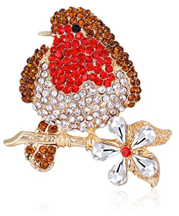 GFM® Women's Robin Ladies Brooch Pin with Sparkly Diamantes - Mother's Day, Valentine's Day, Birthday, Christmas (Brch-DMT-RN)