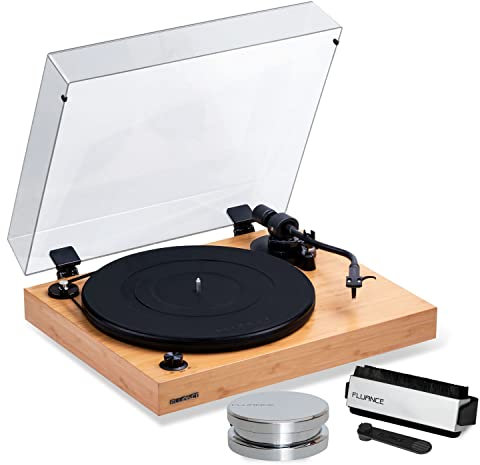 Fluance RT82 Reference High Fidelity Vinyl Turntable Record Player with Ortofon OM 10 Cartridge, Speed Control Motor, Record Weight, 3 in 1 Stylus and Record Cleaning Vinyl Accessory Kit