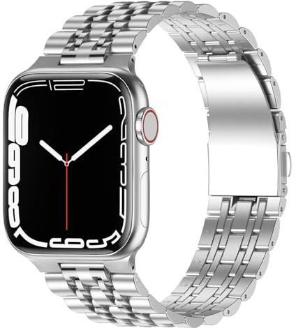 Anlinser Metallarmband Kompatibel mit Apple Watch Armband 49mm 46mm 45mm 44mm 42mm 41mm 40mm, Verstellbares Edelstahlarmband für iWatch Ultra 3/2/1 Serie 11 10 9 8 7-1 SE (49/46/45/44,Silber)