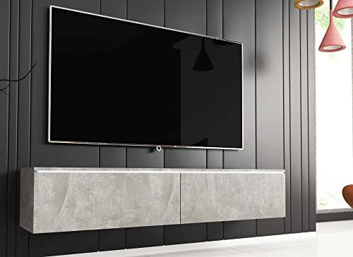 DecoInParis Meuble TV Contemporain Gris béton avec LED 2 Portes Malorie - 140 cm