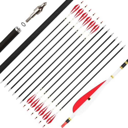 wolfman 31 Zoll Carbon Pfeile für Bogenschießen Spine 500 Kohlenstoff Pfeil Bogen Carbonpfeile Zielpfeile Jagdpfeile mit 5 Zoll Natürliche Federn für Recurvebogen Compoundbogen