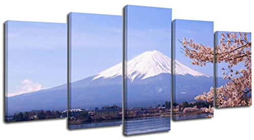 Monte Fuji y flores de cerezo, póster de paisaje natural de Japón, pintura decorativa, lienzo para pared, póster para sala de estar, dormitorio, 60 pulgadas de ancho x 30 pulgadas de alto