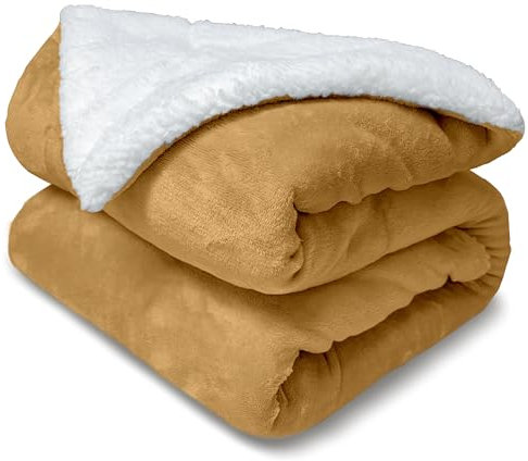 DALINA TEXTIL S.L Manta de Franela y Borreguito Suave 130x160 cm | Gruesa para Sofá Cama Invierno | Reversible y Abrigada | Camello