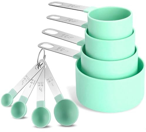 8 Stück Messlöffel Set, Messbecher und Messlöffel aus Kunststoff mit 4 Messbechers und 4 Messlöffel mit Edelstahlgriff,Measuring Cups and Spoons Set für Messungen in der Küche beim Kochen und Backen