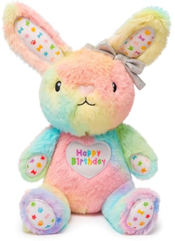 Pet London Happy Birthday Bunny Squeaky Dog Toy - Celebrate your dog’s Bday – Dogs Rainbow Plush Birthday Gift. Super Soft Toy Rabbit for Dogs, Cats, Puppy