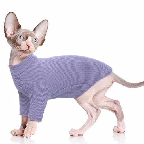 PUMYPOREITY T-shirt för Sphynx-katt, mjuk varm jumpsuit katt sweatshirt valp kattungar vinterrock jacka kläder katt pyjamas kostym kläder outfit för hårlös katt (lila, L)