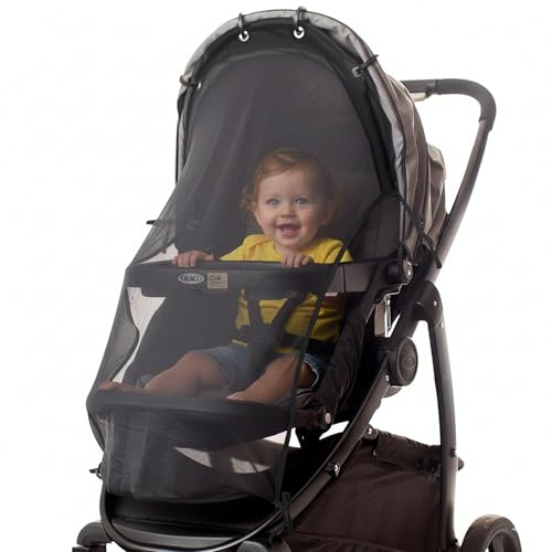 Stroller Sun Shade Extender – Universal Clip-On Baby Stroller Sun Shade Cover, UV Protection, Breathable See-Through Mesh, Adjustable Fit, Large Black