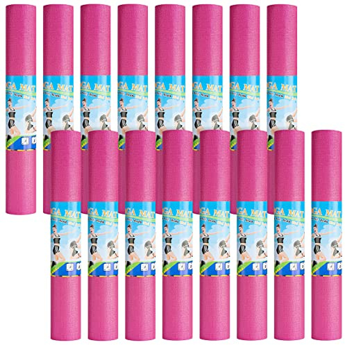 16 Pack 3 mm Thick Yoga Mat Bulk, Exercise Workout Non Slip Fitness Pad for Women Gym Home Yoga Pilates, Reliable Sturdy Material and Easy to Clean (Rose Red)