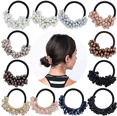 Cinaci Haargummis mit Glitzer-Perlen, Kristall, dehnbar, Gummibänder, Pferdeschwanz-Halter, Haarbänder, Zubehör für Damen und Mädchen, 12 Stück