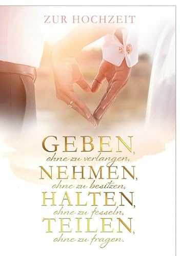 KE - XXL Hochzeitskarte, Glückwunschkarte Hochzeit, Format A4, Schrift mit Goldfolie - ohne Innentext - inkl. Umschlag, Motiv: Herz