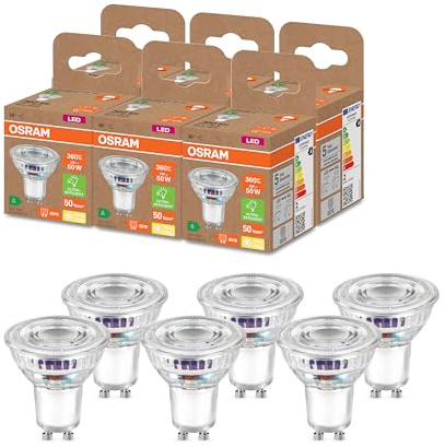 Osram Hocheffiziente PAR16 Reflektorlampe mit Energieeffizienzklasse B, Sockel GU10, 50W-Ersatz, 2W Nennleistung, 2700K (warmweiß), besonders stromsparend, klares Glas, nicht dimmbar 6er-Pack