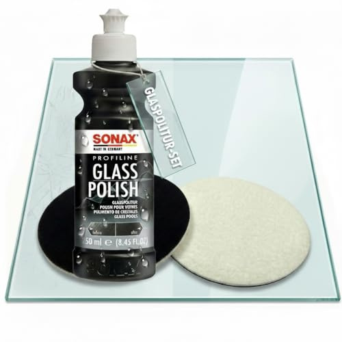 Glaspoliturset bestehend aus einer SONAX 250ml Glass Polish + 2 Stück Flexipads Ø75mm Glas-Polierpads