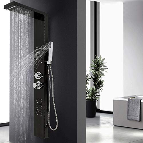 Duschsäule mit 5 Modi, Duschpaneel aus Edelstahl, gebürstetes Duschpanelsystem, Wandmontage, Sprühflasche, 15 x 47 x 130 cm (schwarz)
