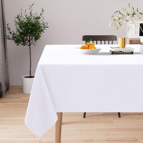Homaxy Tischdecke Abwaschbar Lotuseffekt Rechteckig 140 x 220 cm Tischtuch Wasserabweisend Tafeldecke Abwischbare aus Polyester Schmutzabweisend Pflegeleicht für Küche Party, Weiß